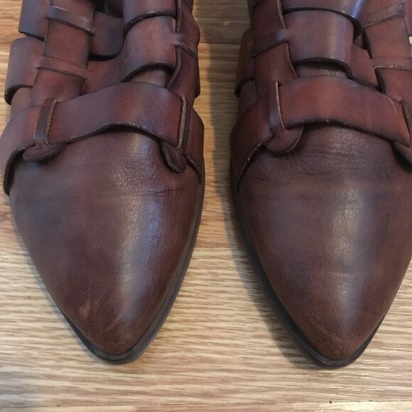 Free People Brown Leather Style Nine Ankle Boots Double Buckle Strappy Booties - Picture 4 of 13